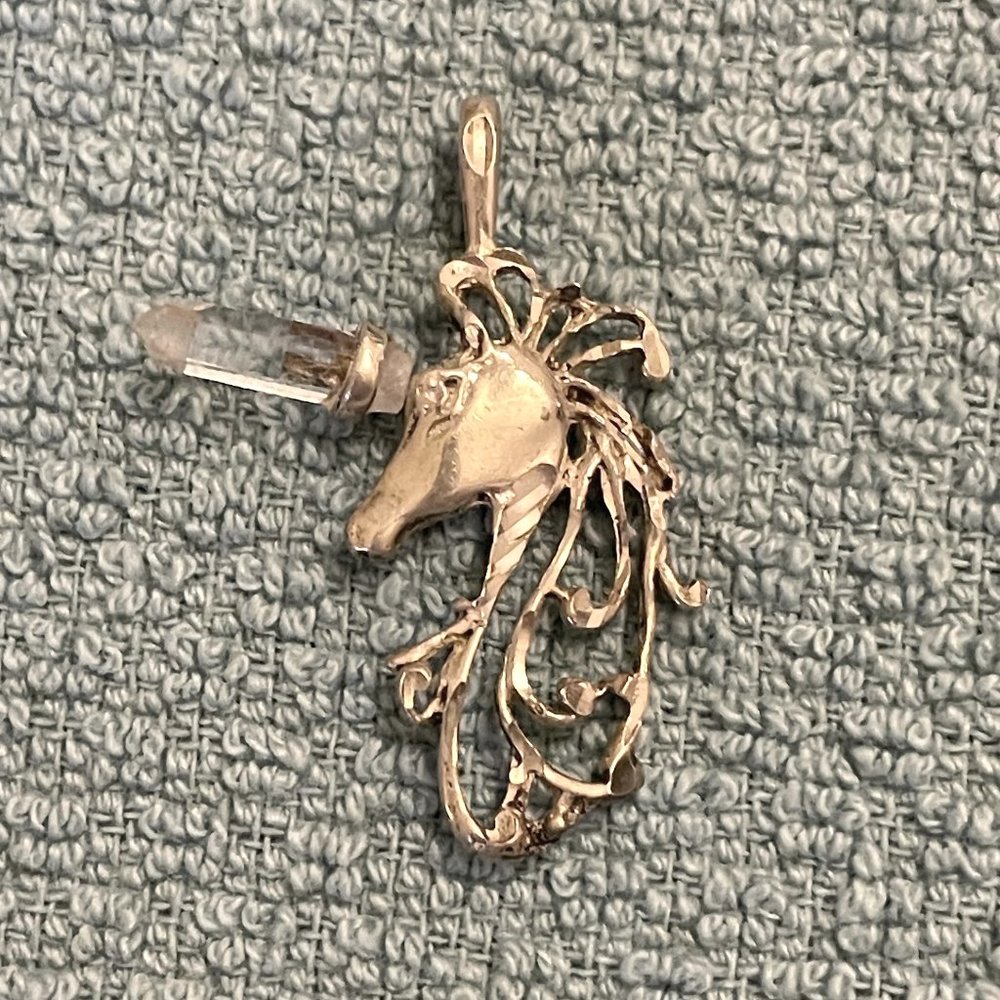 Sterling Silver Unicorn With Clear Quartz Crystal Horn Pendant